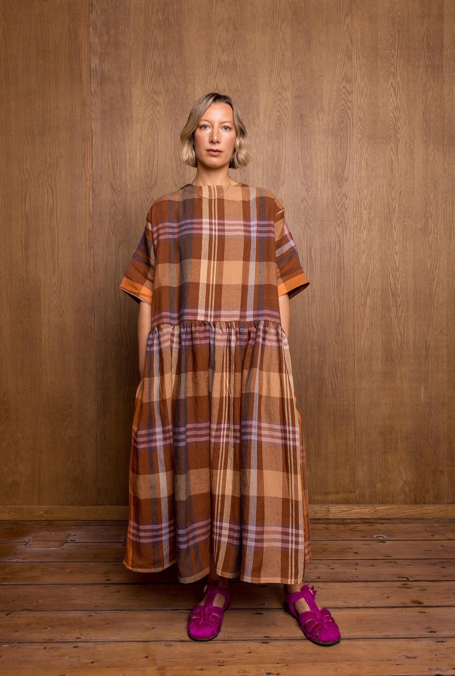 Hatsu Dress in Brown Check