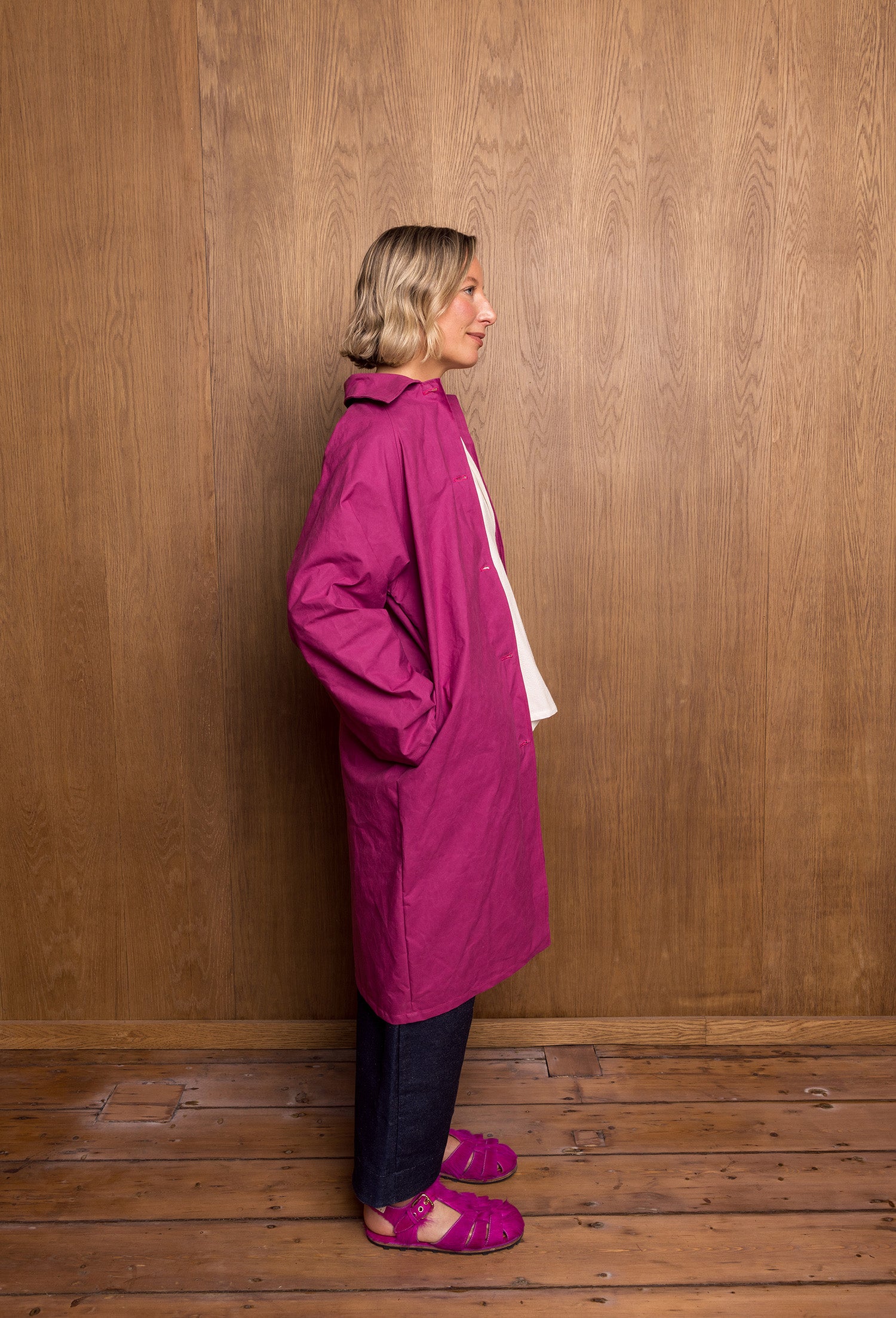 Aika Jacket Long in Pink Oilskin