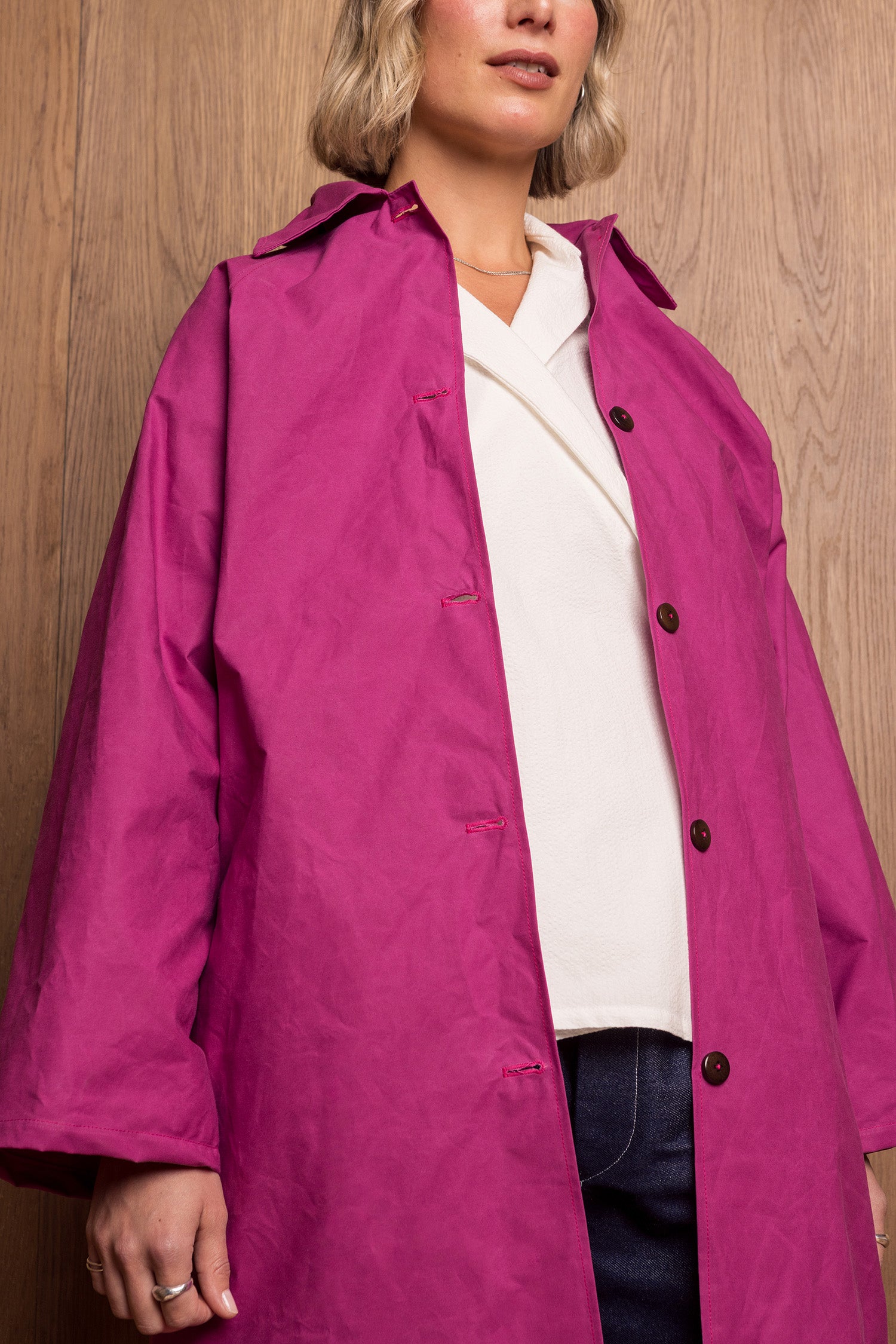 Aika Jacket Long in Pink Oilskin