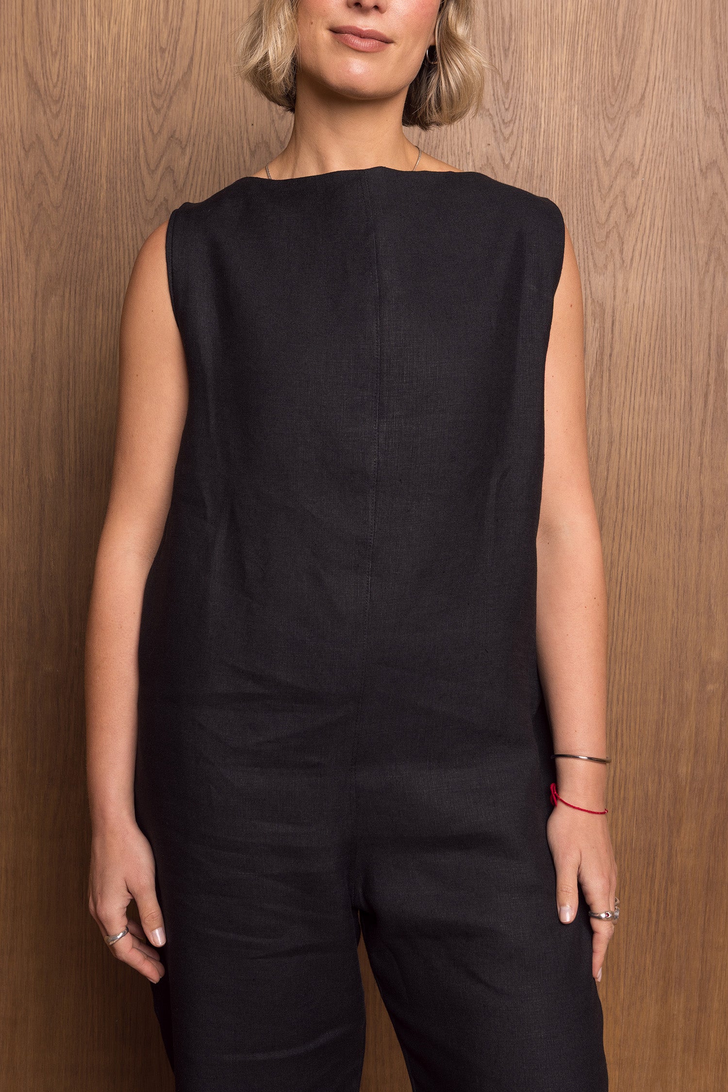 Manami Jumpsuit in Black Linen