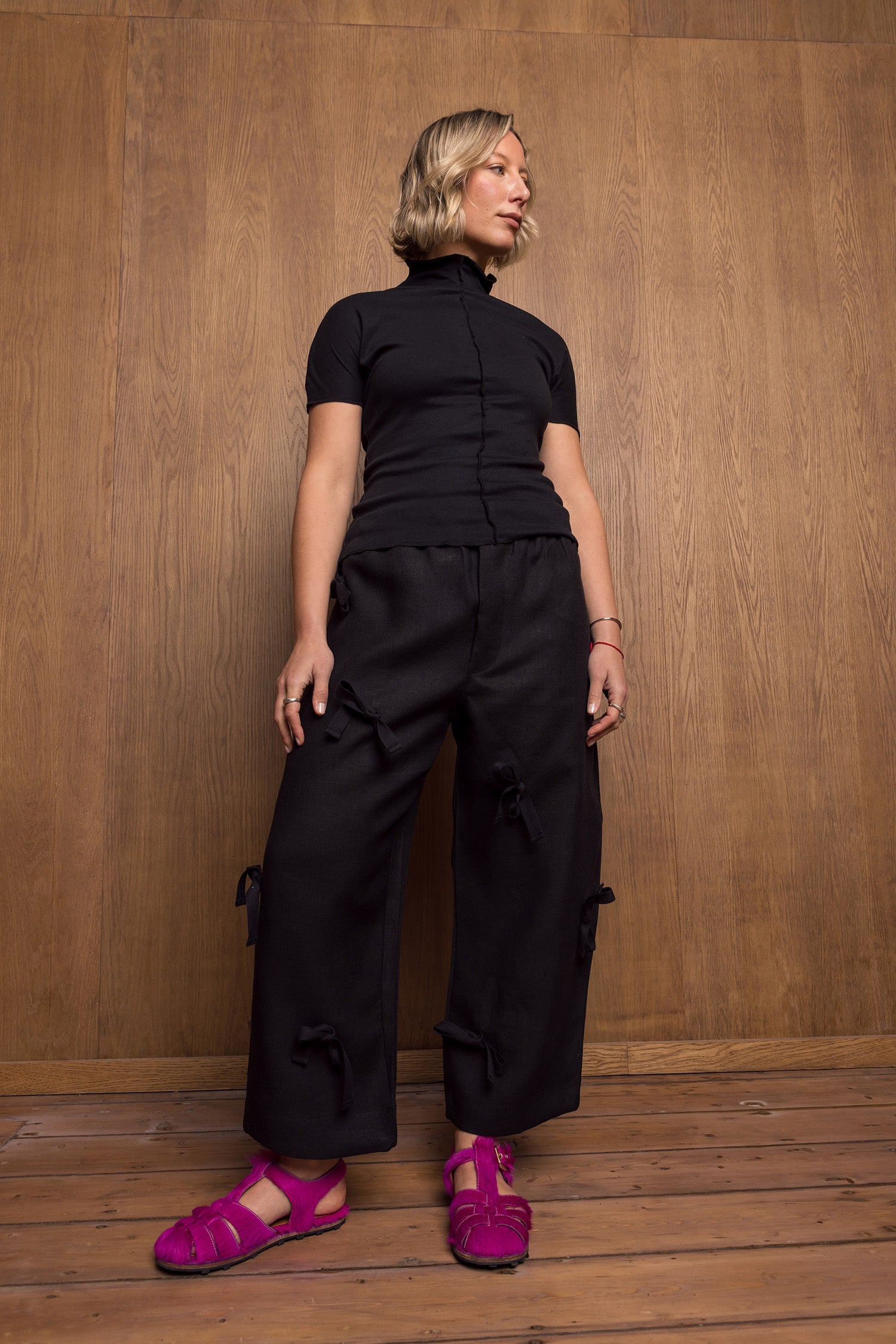 Bow Sana Pants in Black Linen