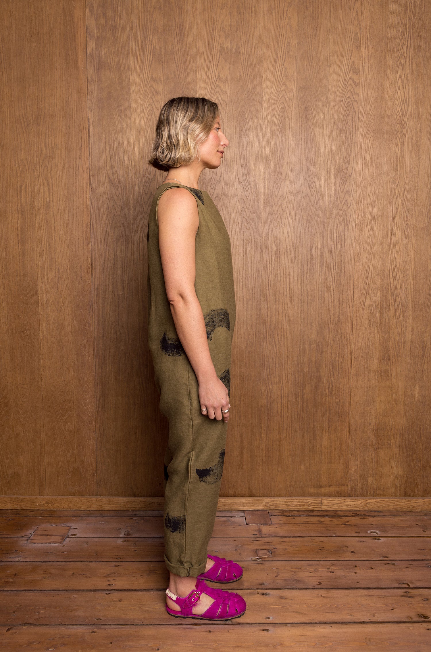 Painted Manami Jumpsuit in Khaki Linen