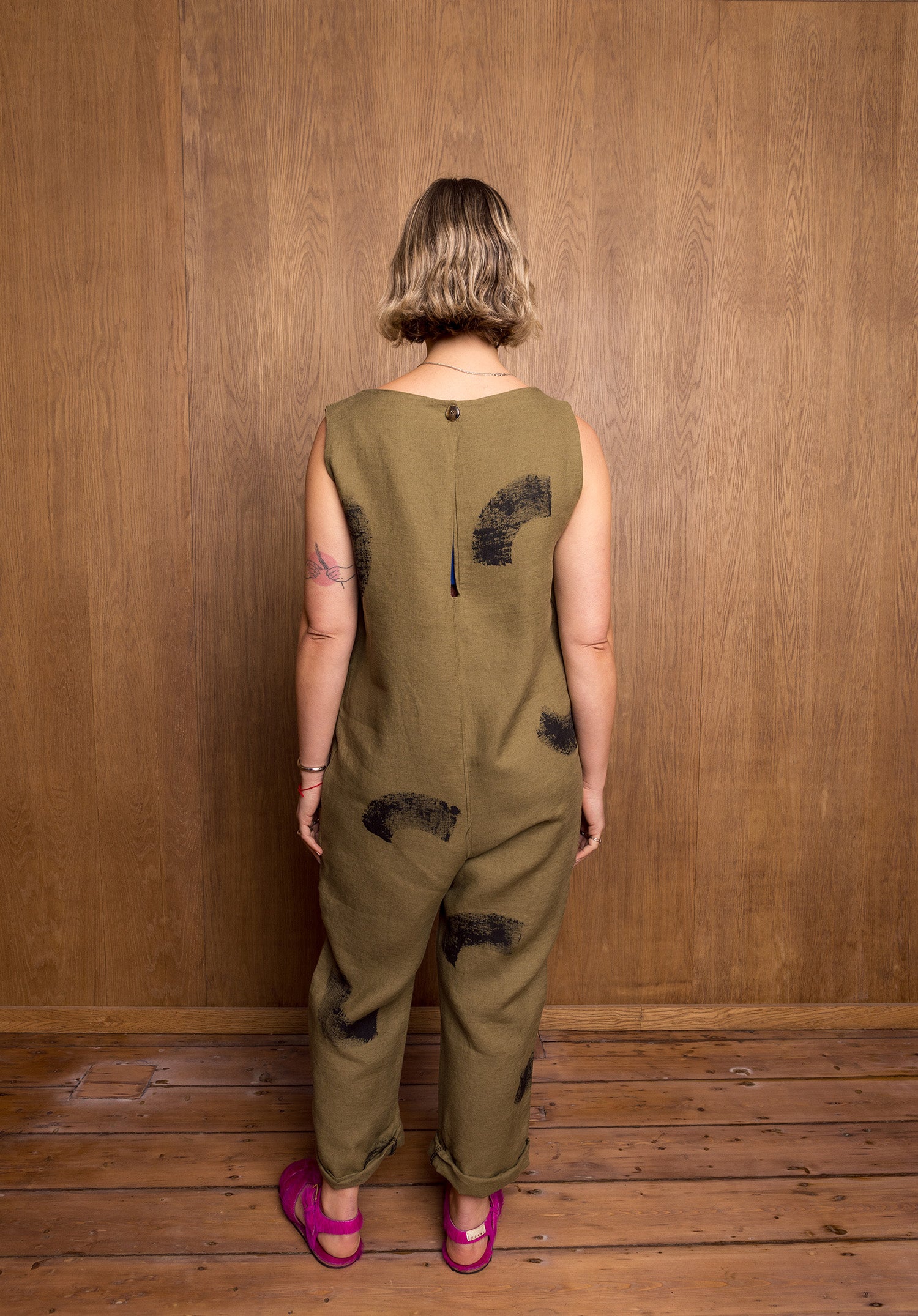 Painted Manami Jumpsuit in Khaki Linen