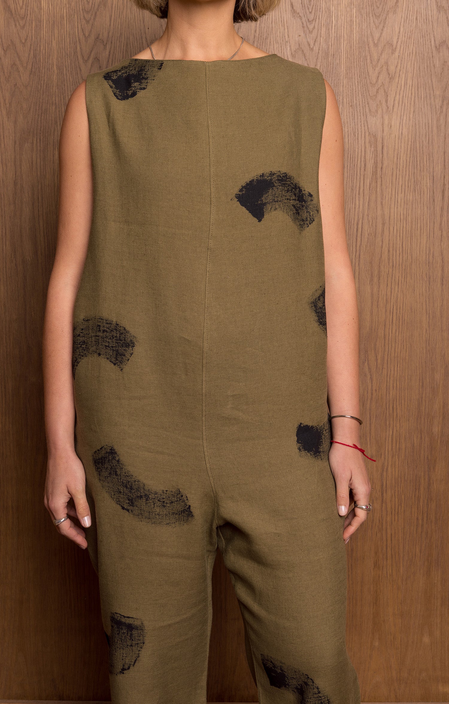 Painted Manami Jumpsuit in Khaki Linen
