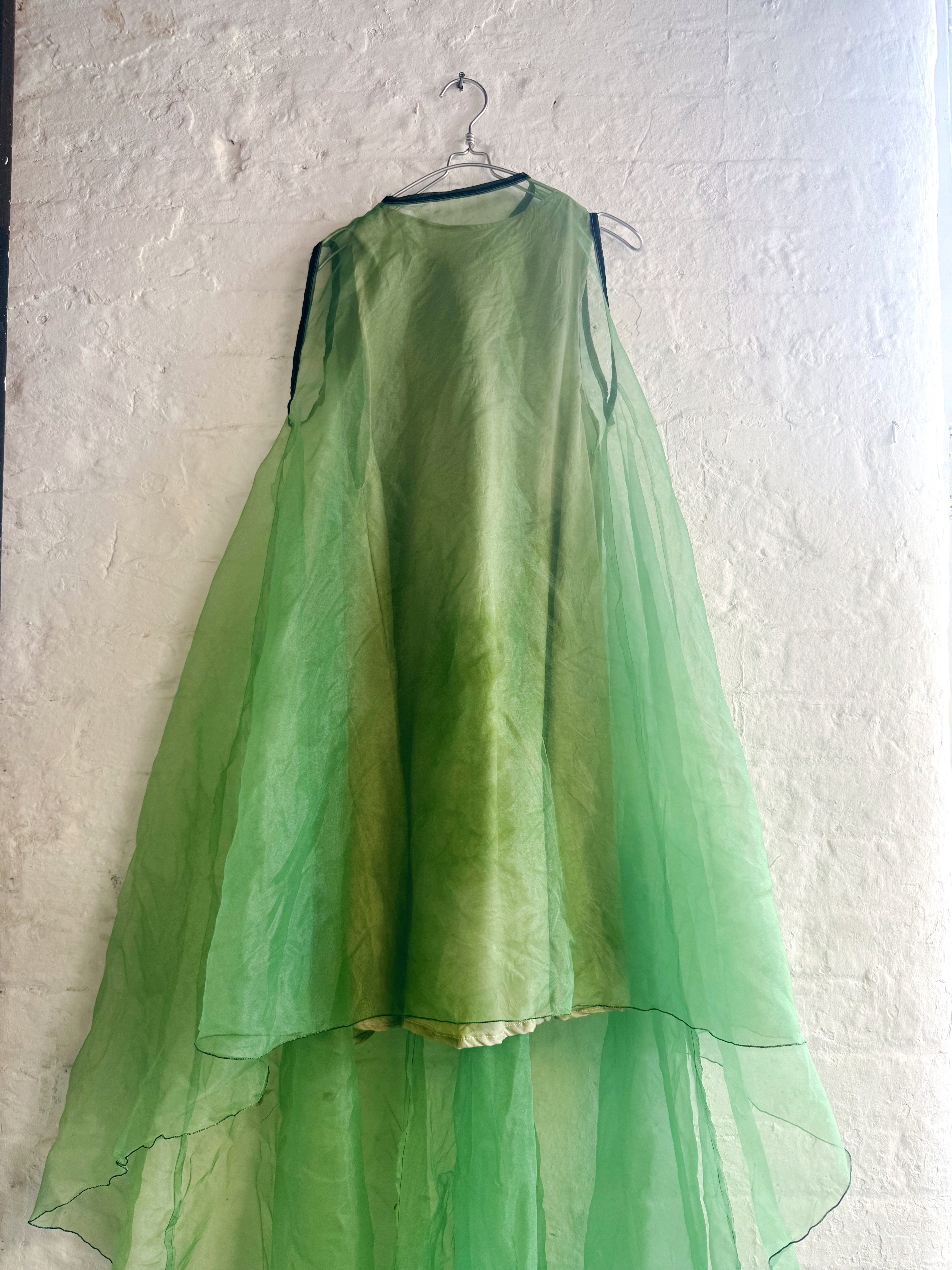 Green Sheer Sleeveless Dress With Slip
