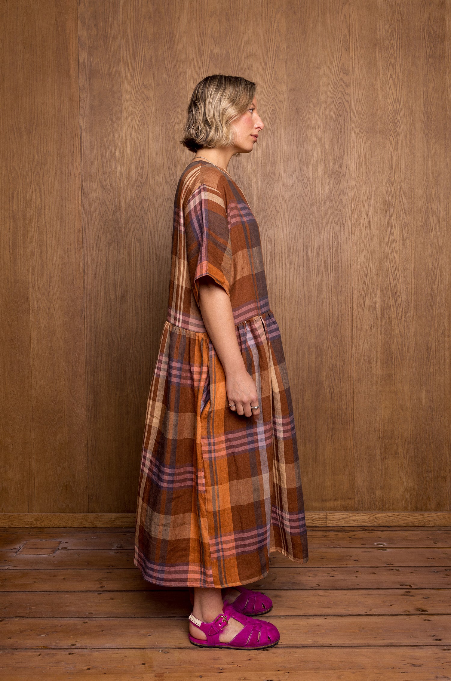 Hatsu Dress in Brown Check