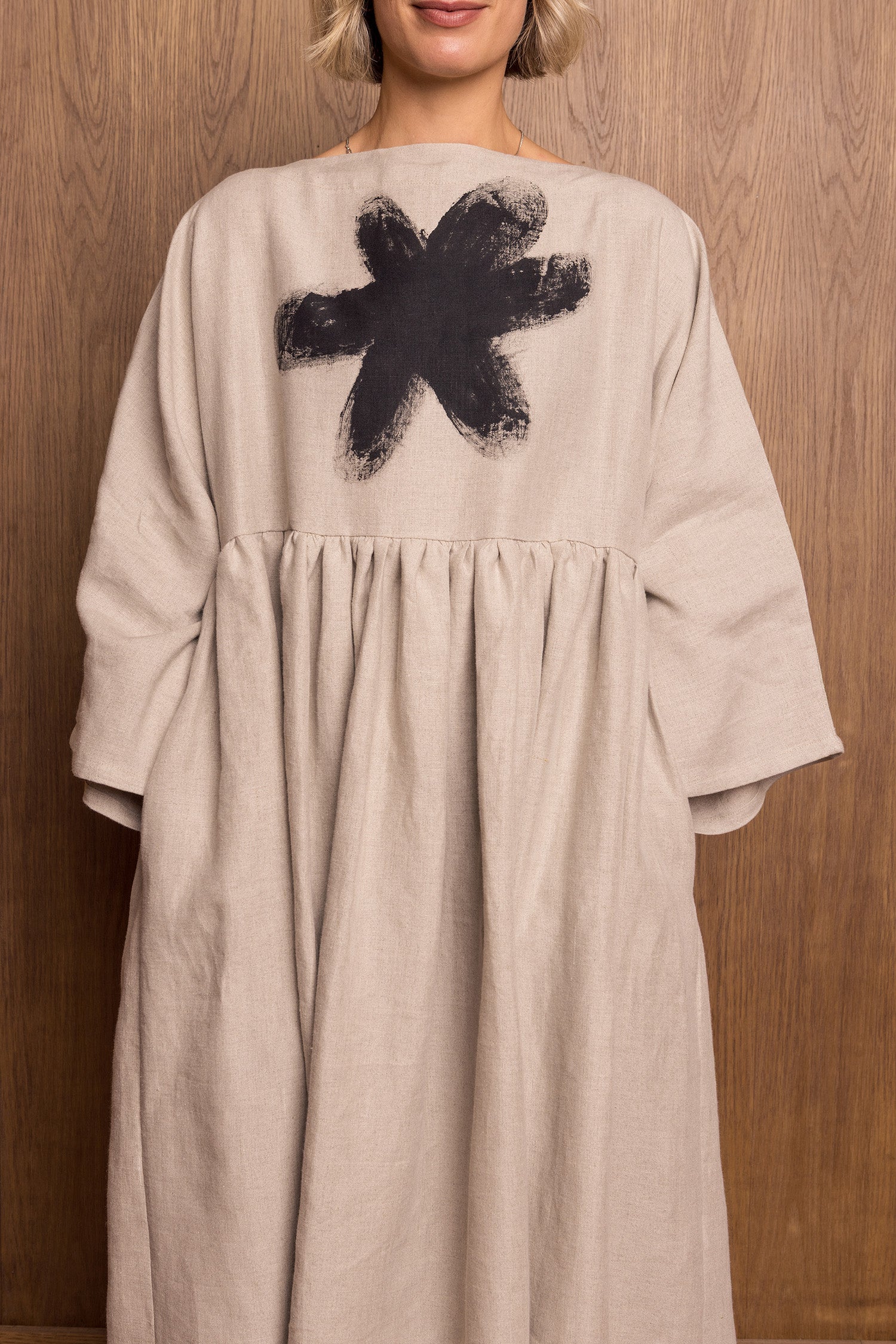 Painted Kozo Dress in Stone Linen