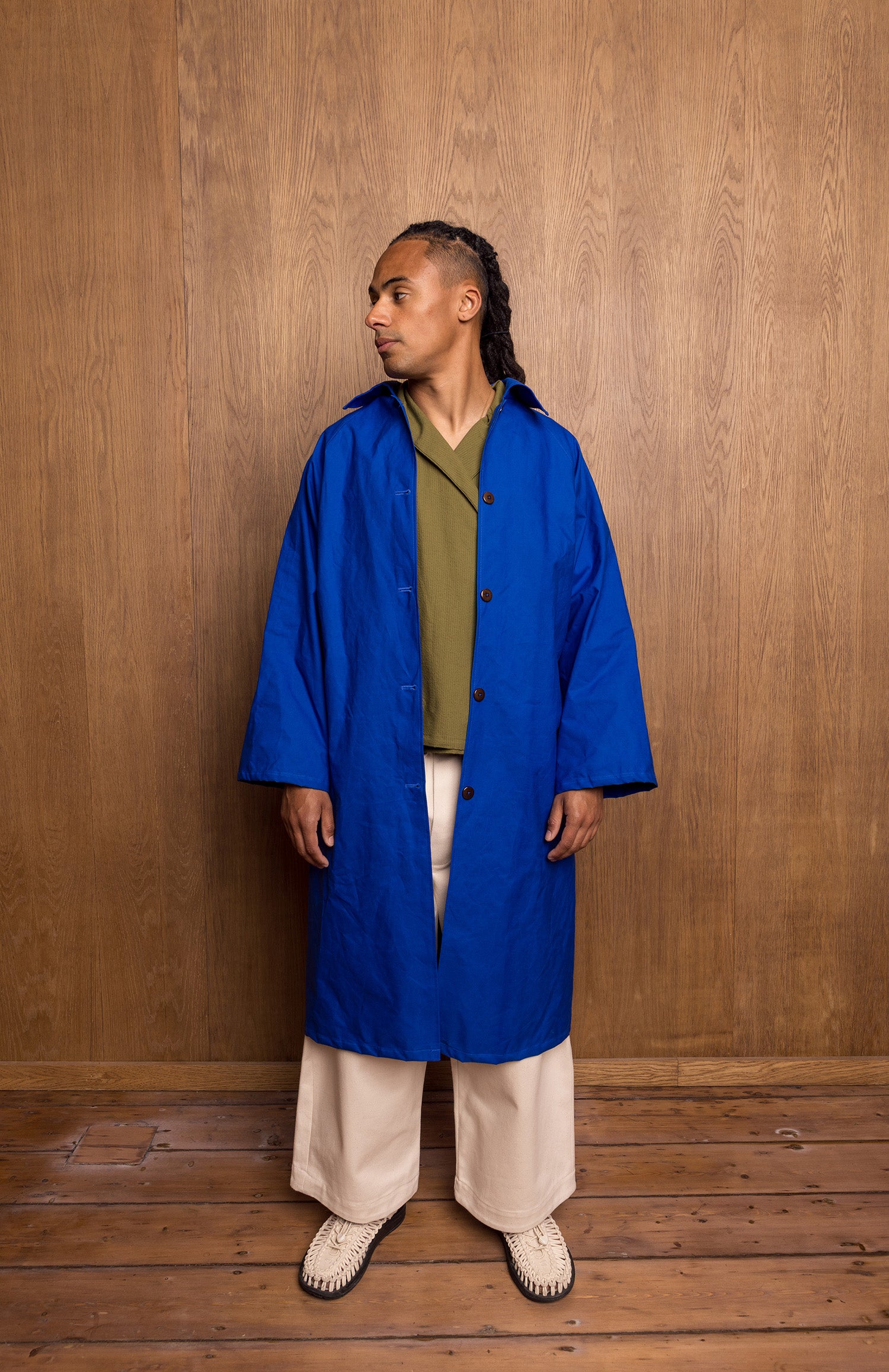 Aika Jacket Long in Blue Oilskin