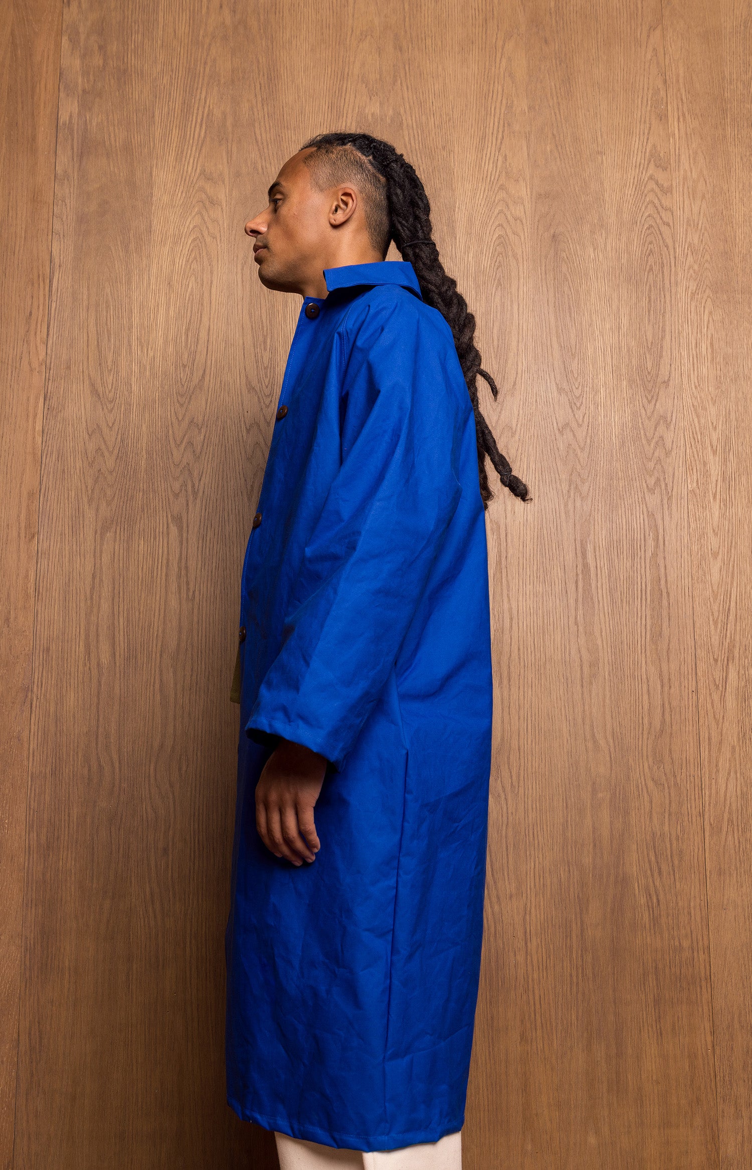 Aika Jacket Long in Blue Oilskin
