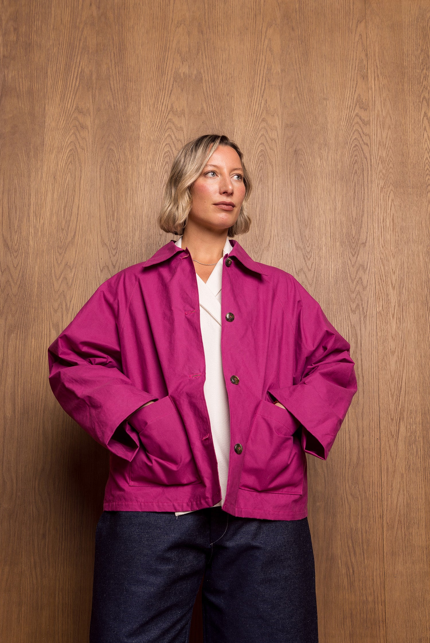 Aika Jacket Short in Pink Oilskin