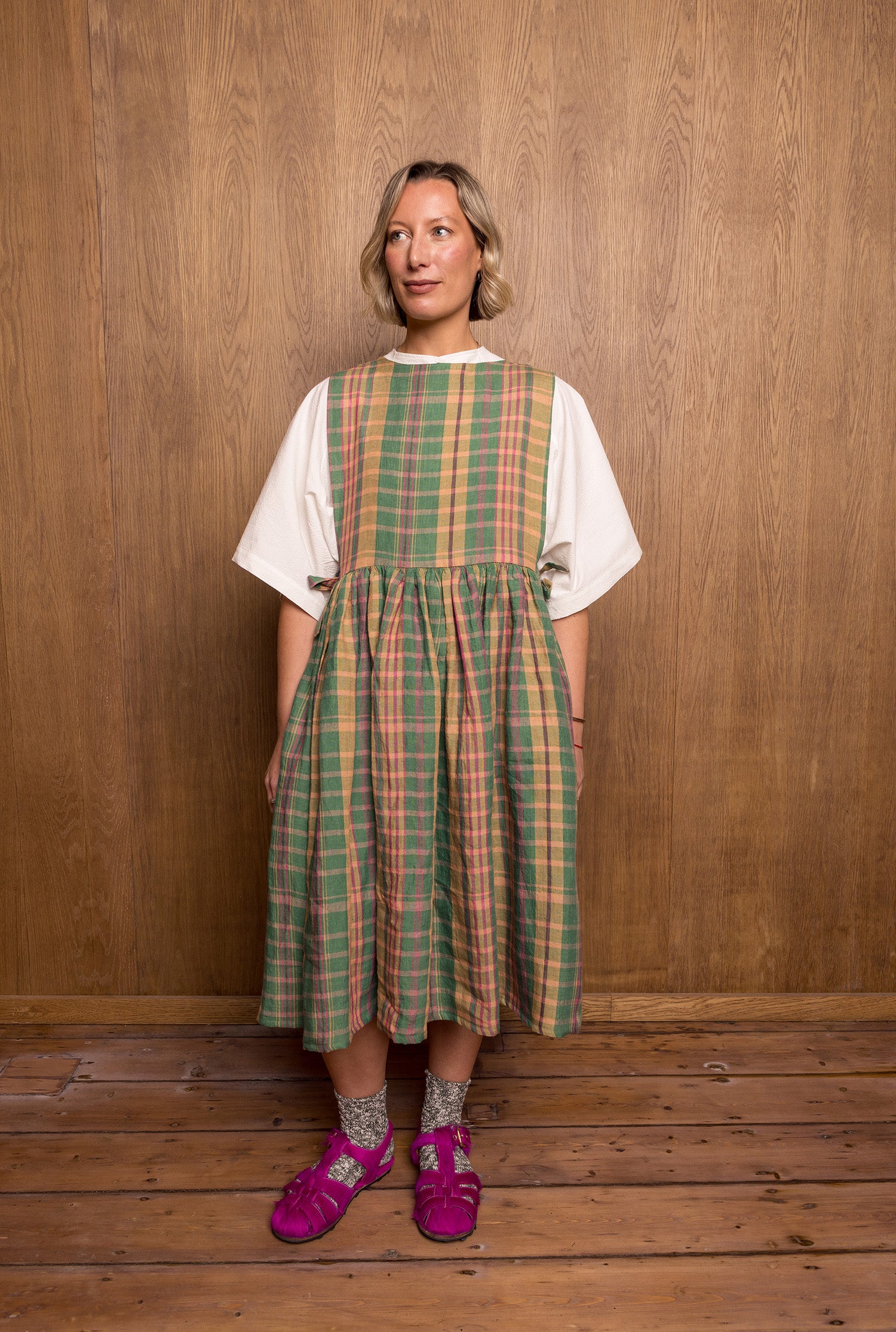 Pinafoa Dress in Green Check