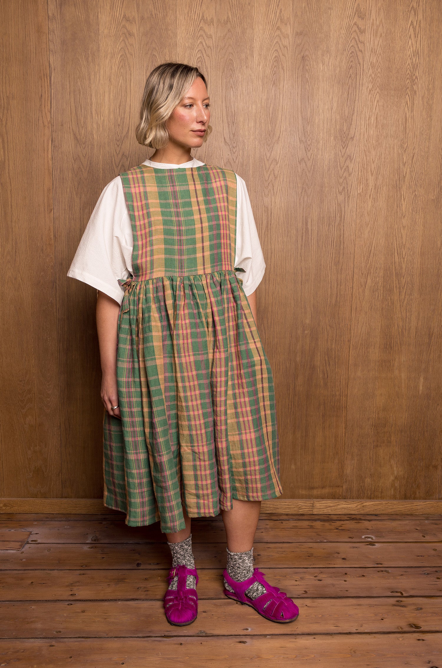Pinafoa Dress in Green Check