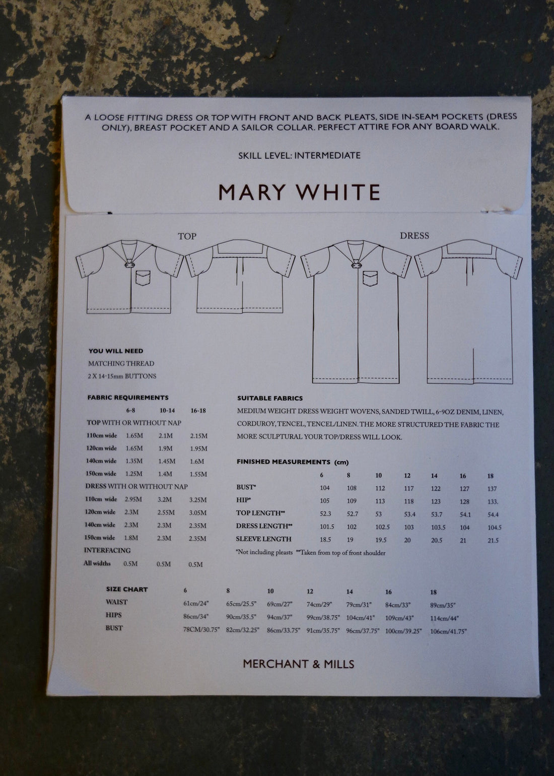 MARY WHITE - Merchant and Mills Pattern