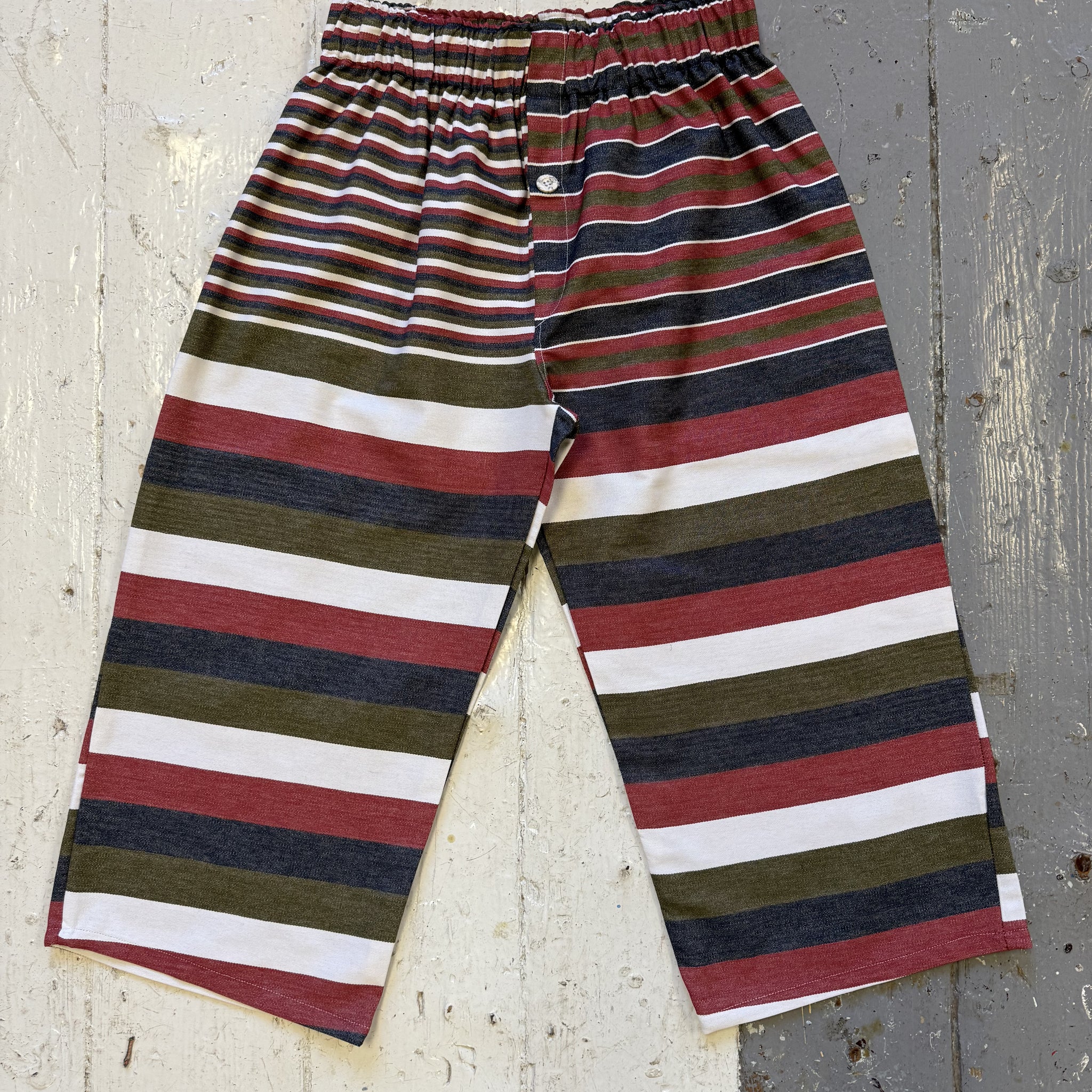 Raglan Pyjama Bottoms in Contrast Multi Red Stripe