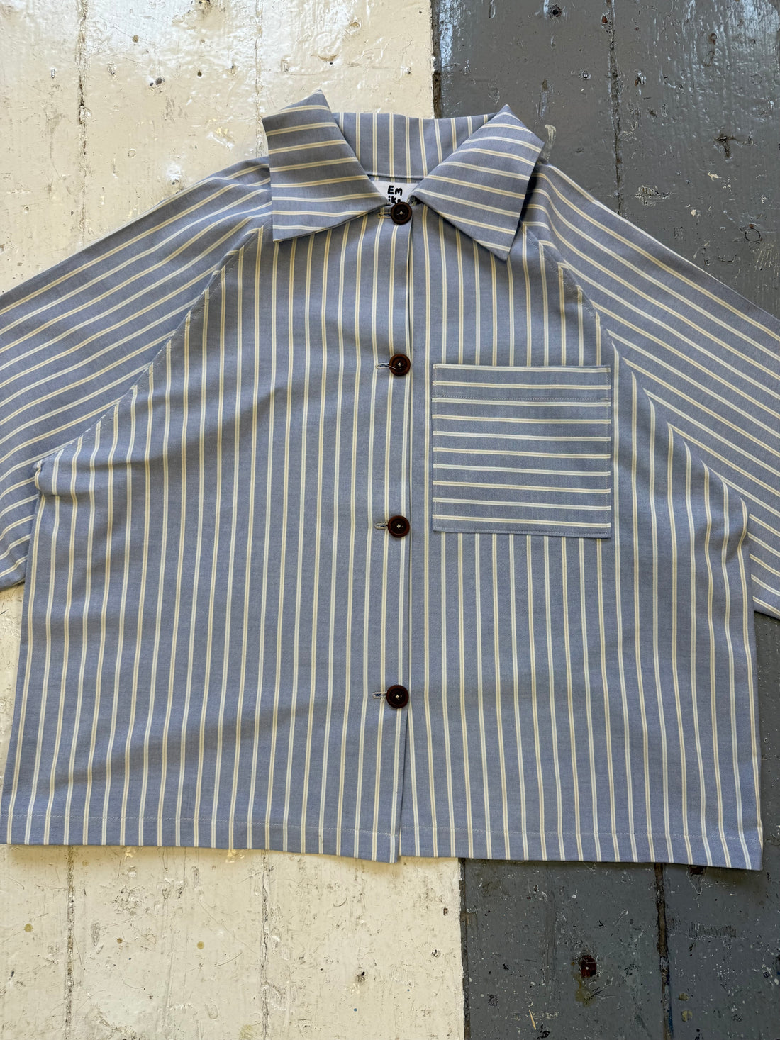 Raglan Pyjama Shirt in Blue Stripe