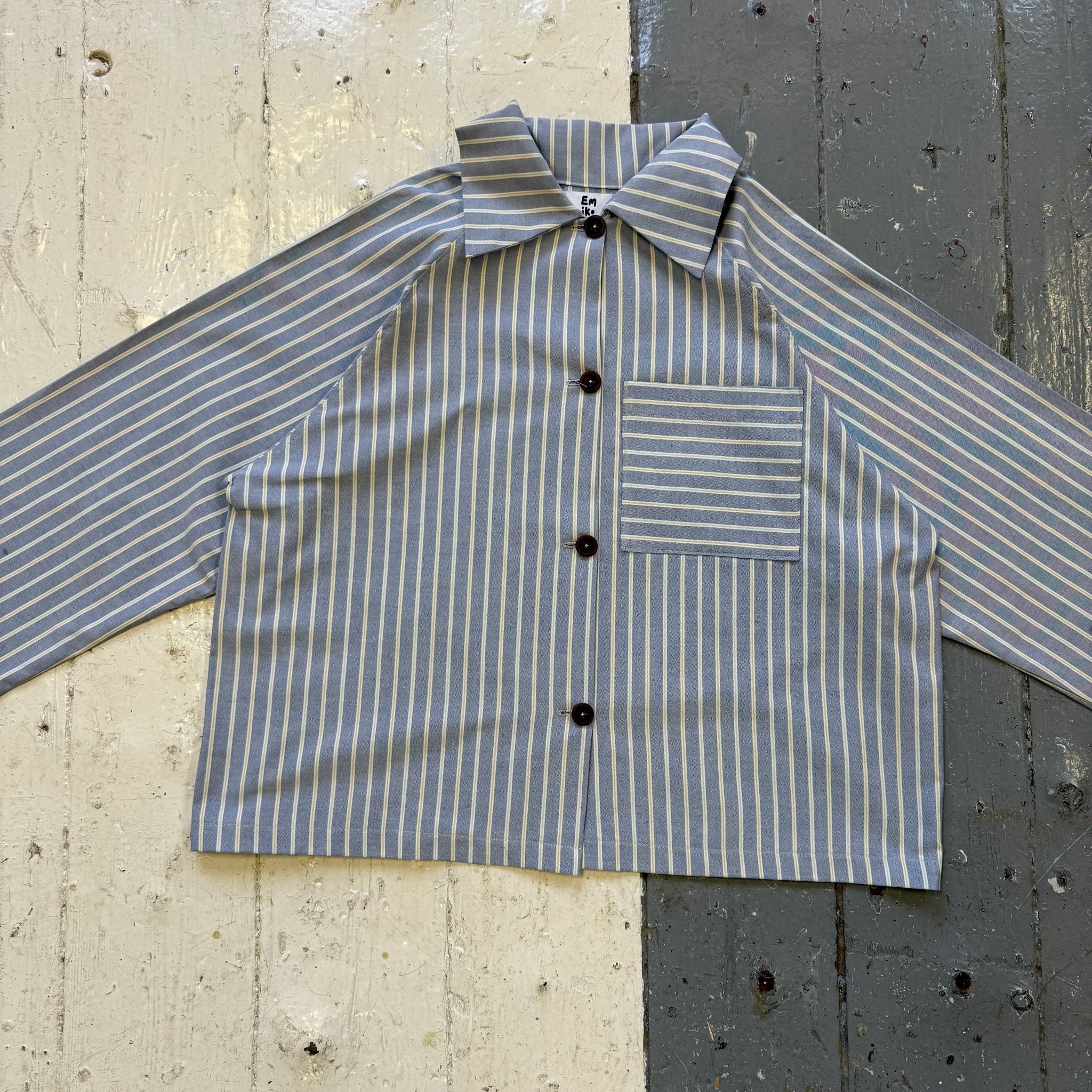 Raglan Pyjama Shirt in Blue Stripe