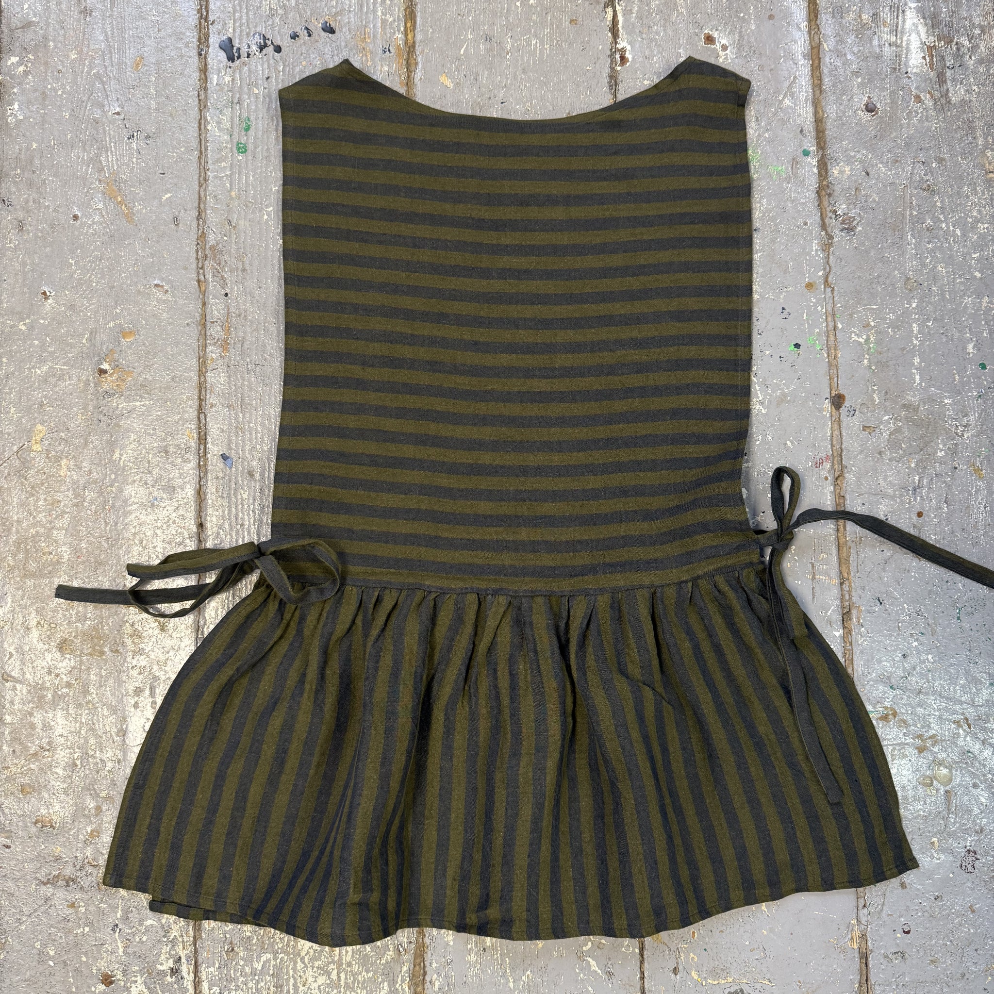 Limited Edition Pinafore Vest in Khaki Stripe Irish Linen (XS-M)