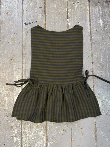 Limited Edition Pinafore Vest in Khaki Stripe Irish Linen (XS-M)