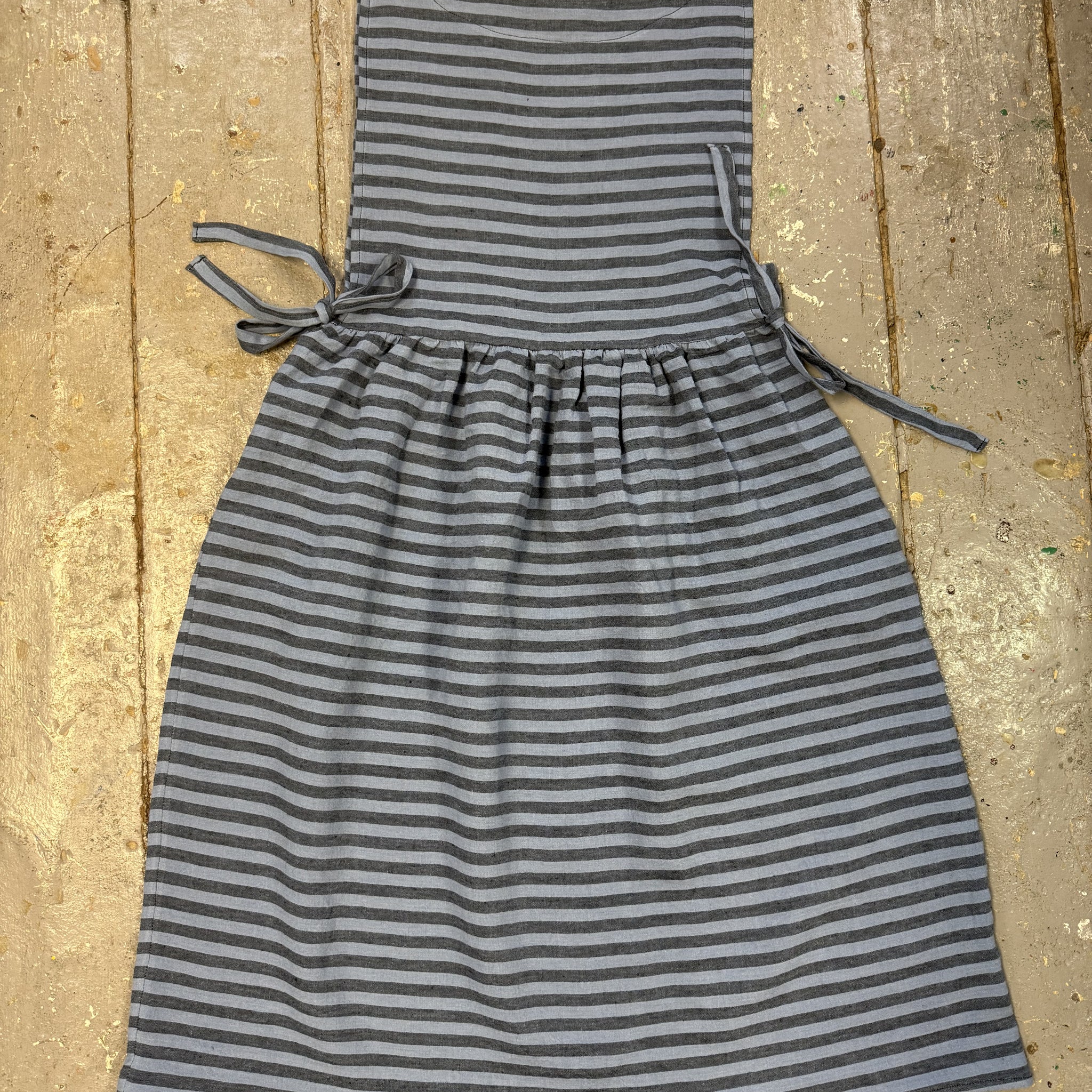 Limited Edition Pinafore Dress in Blue Stripe Irish Linen (XS-S)