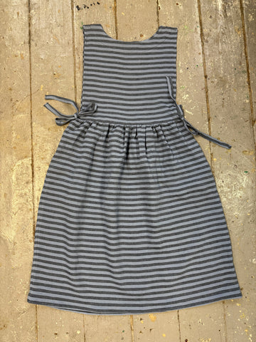 Limited Edition Pinafore Dress in Blue Stripe Irish Linen (XS-S)