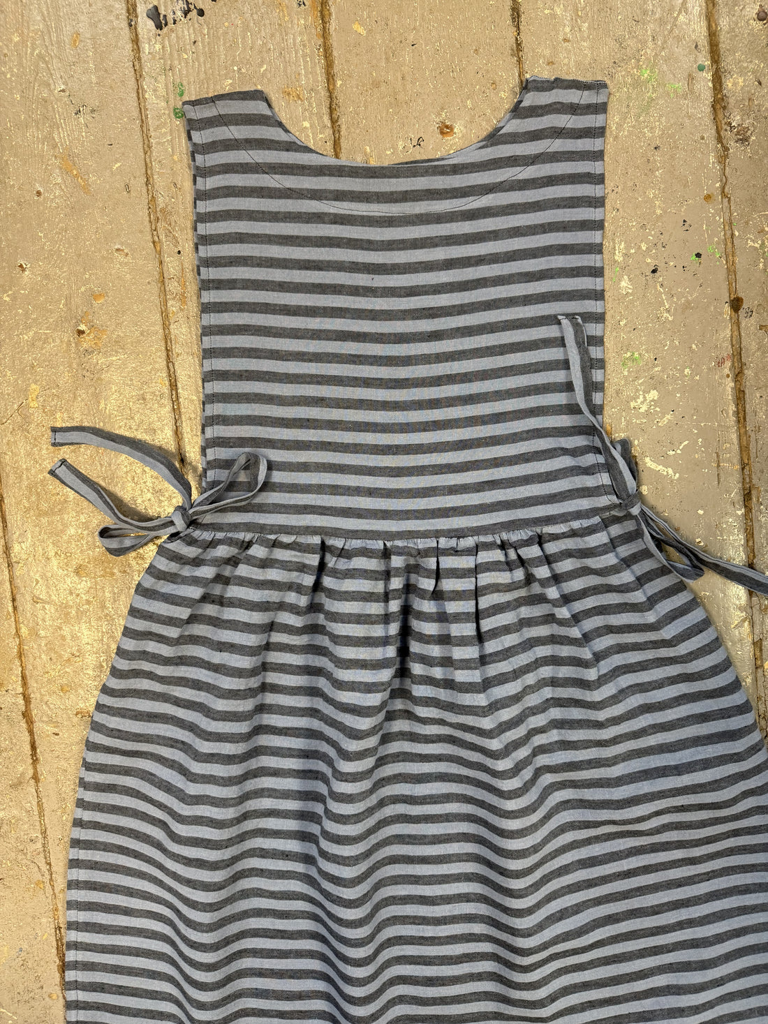 Pinafore Dress in Blue Stripe Irish Linen