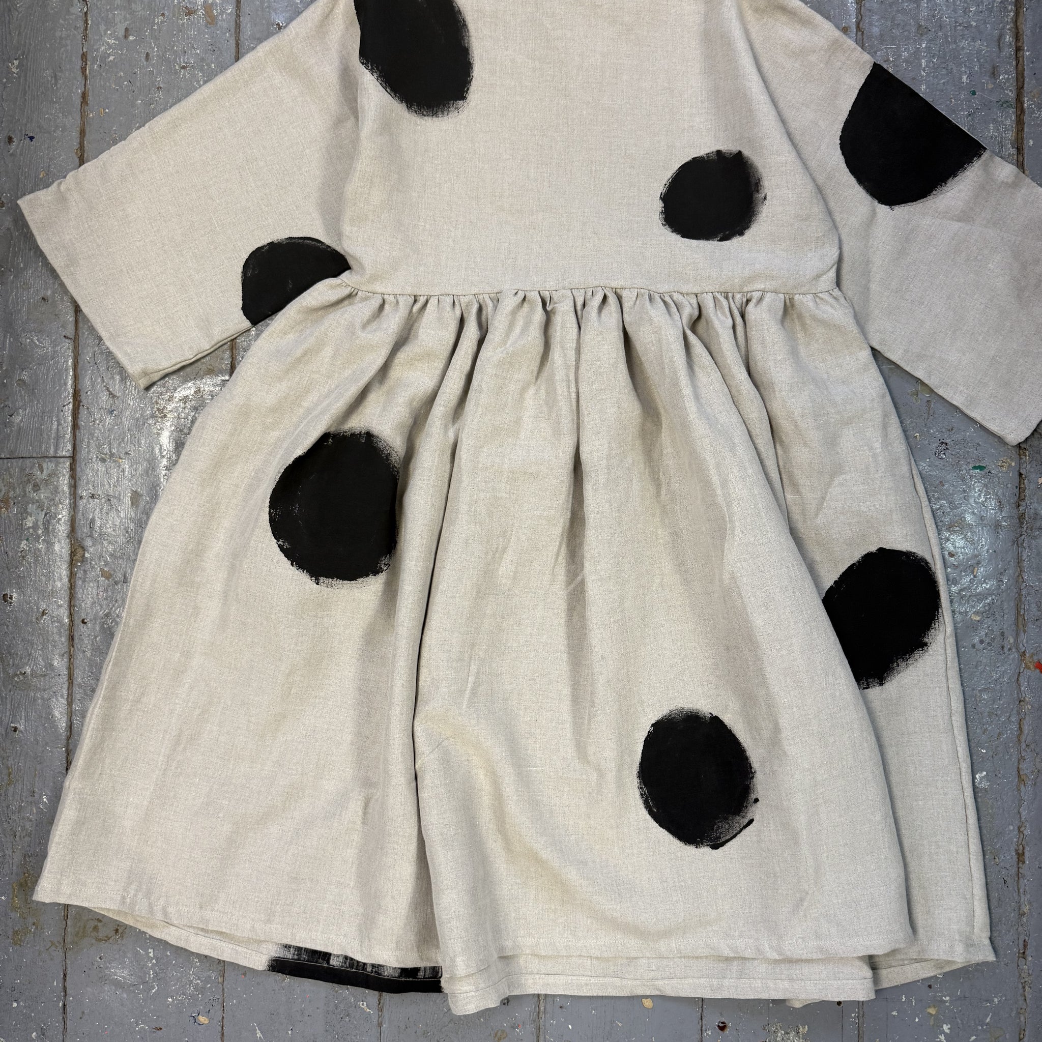 Limited Edition Painted Kozo Dress in Stone Linen (XS-M)