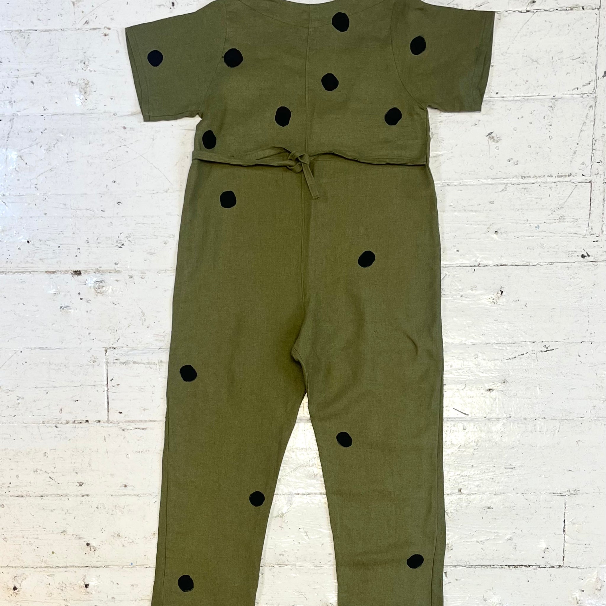 Hand Painted Khaki Linen Jumpsuit in XS-M