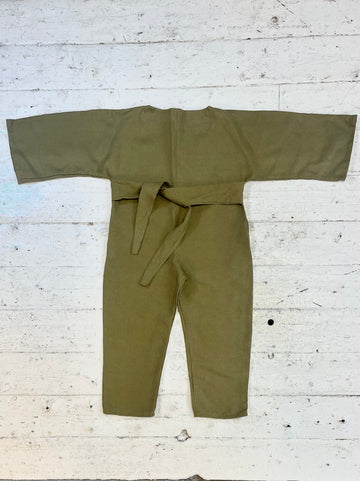 Khaki Linen Jumpsuit with Heavy Wrap in XS-M (Short)