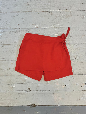 Red Wrap Shorts in Japanese Cotton