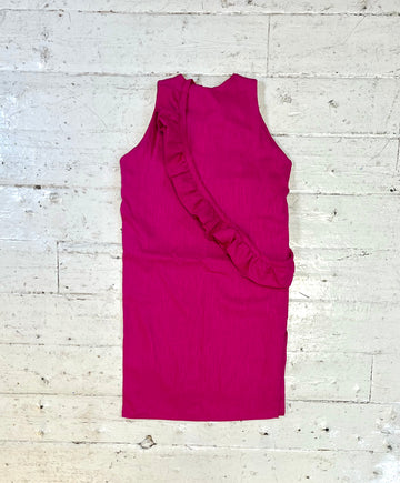 Pink Linen Dress with Detachable Ruffle in XS-S