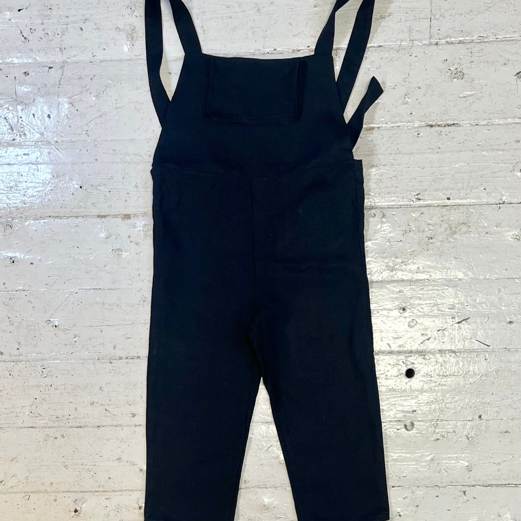 Black Linen Overalls in M-L