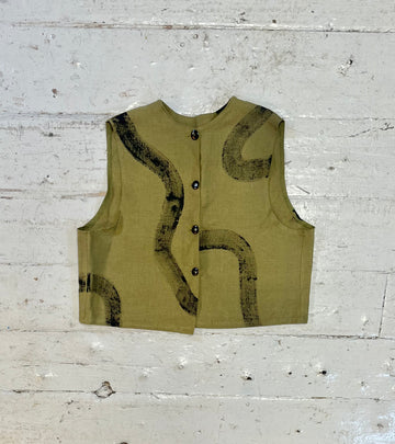 Painted Khaki Linen Waistcoat in M-XL