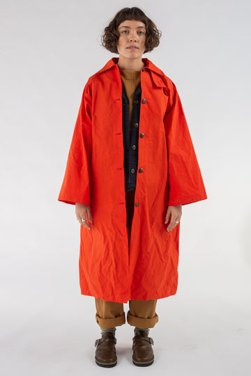 Aika Jacket Long in Orange Red Oilskin