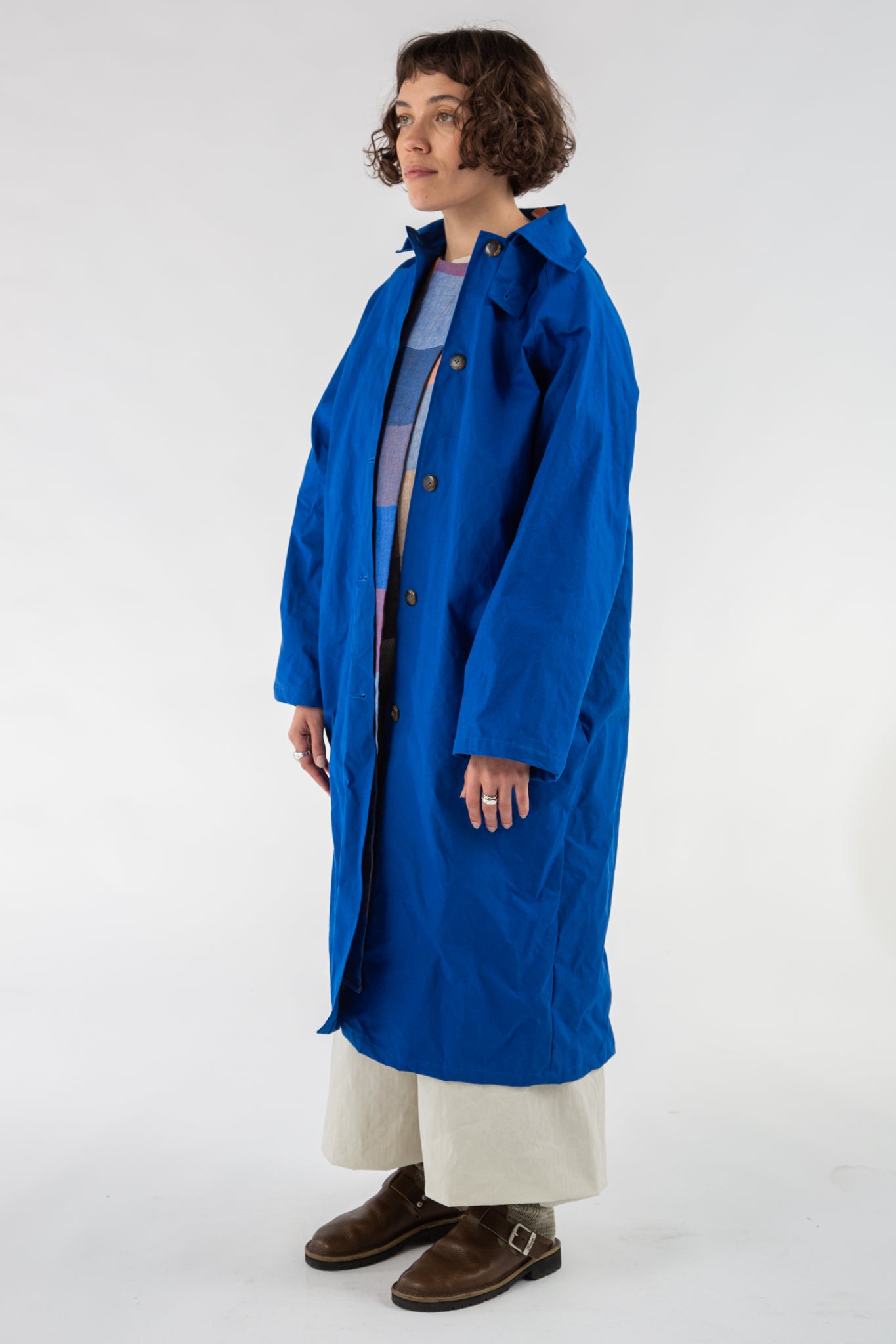 Aika Jacket Long in Colbalt Blue Oilskin