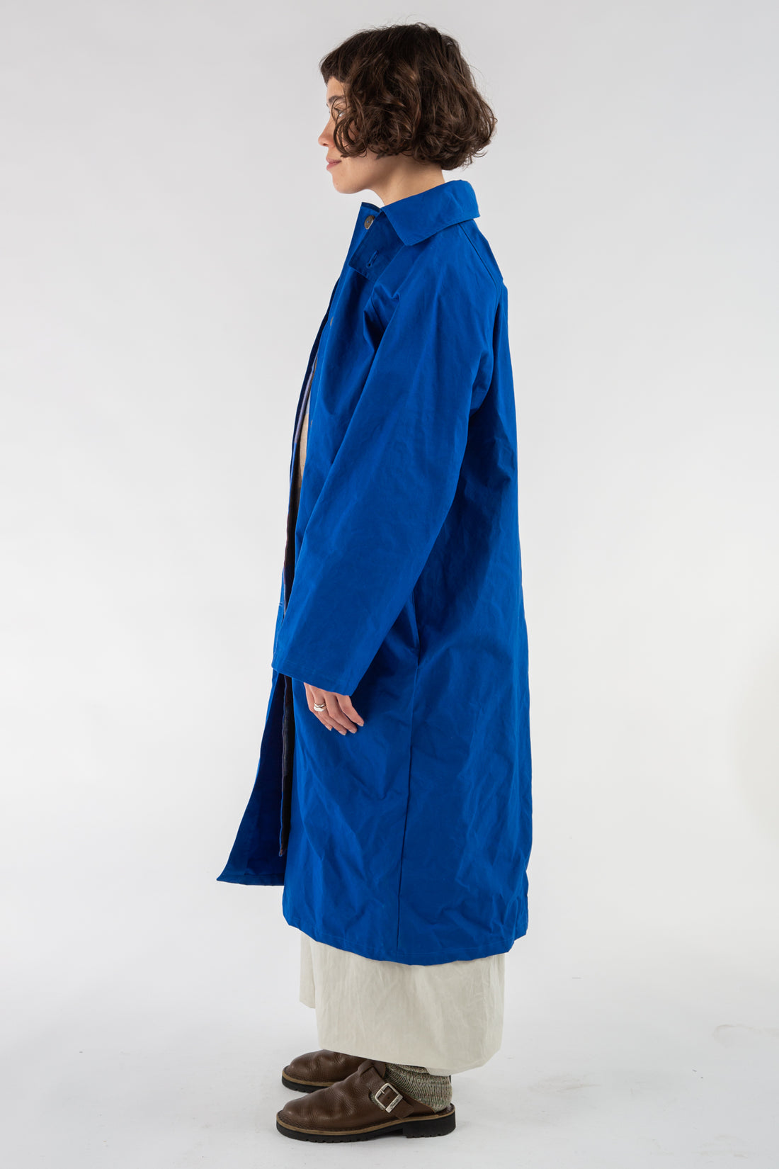 Aika Jacket Long in Colbalt Blue Oilskin