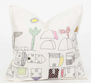 AWOC Embroidered Cushion Cover - Little Houses