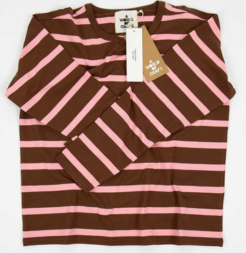 AWOC Striped Long-Sleeve T-Shirt Pink/Brown