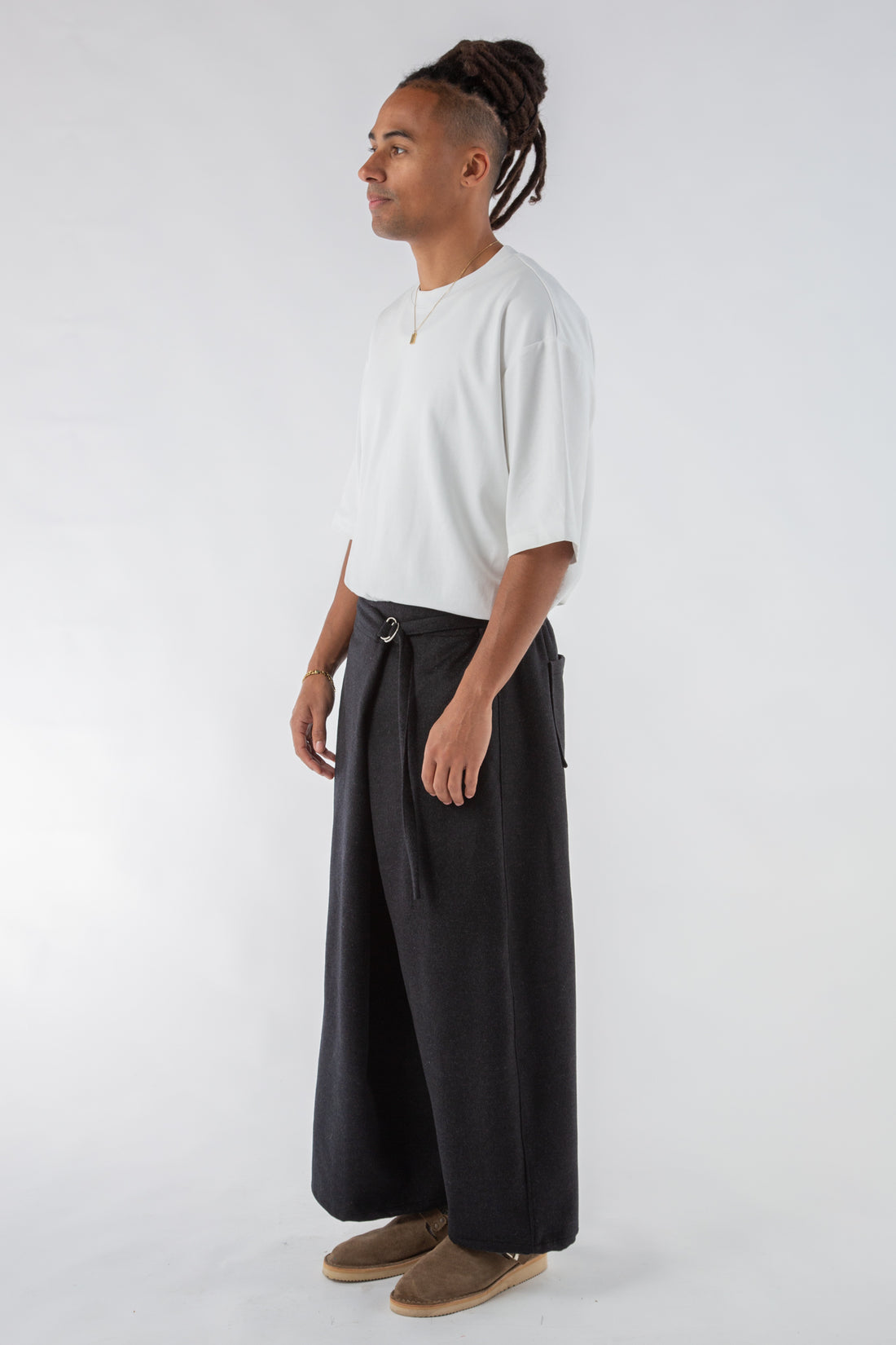 Sukāto Wrap Trouser in Dark Charcoal Wool